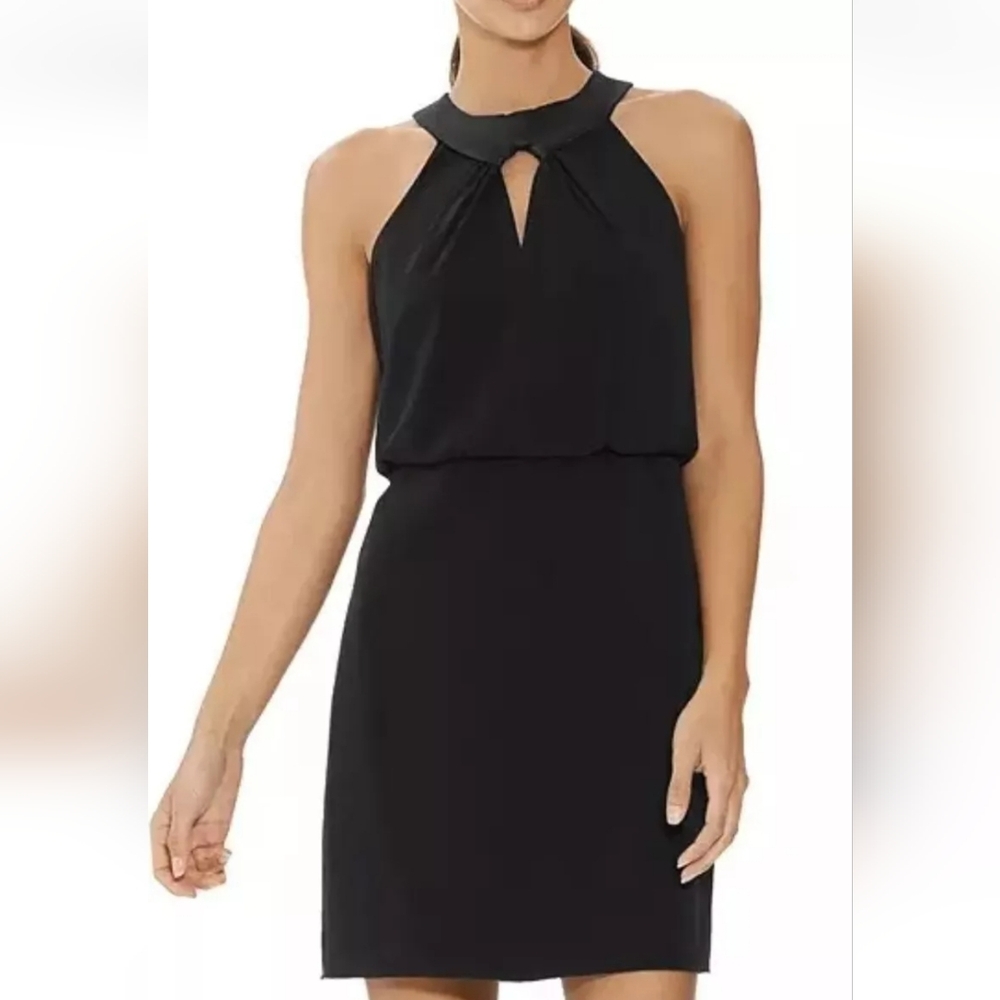 Halston Cocktail Dress Evening Collection Black Crepe Satin Keyhole  10 LBD Nwt
